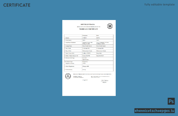 Heiratsurkunde aus Südaustralien (Word-Beispiel)